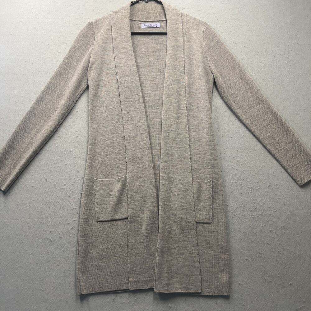 Brunella Gori Merino Wool Cardigan Womens Small Gray Shawl Open Made in Italy